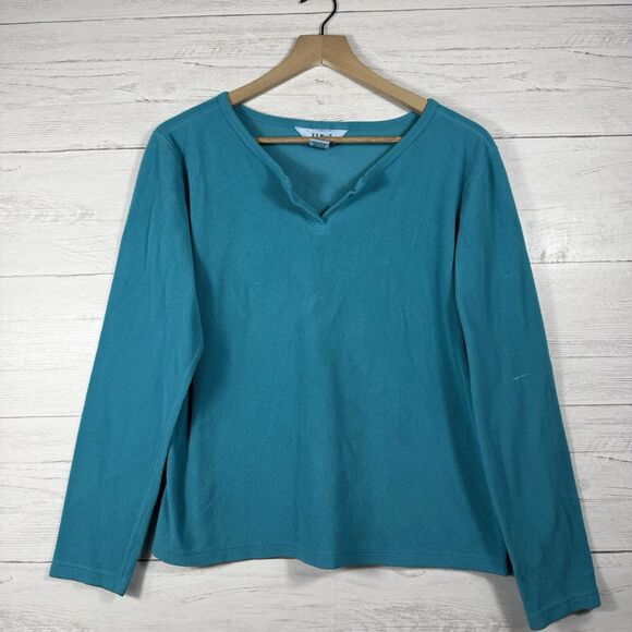 LL Bean Womens Size Large Blue Fleece pullover sweater - Picture 1 of 5